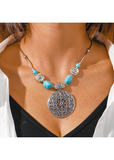 Round Cutout Design Silver Alloy Necklace