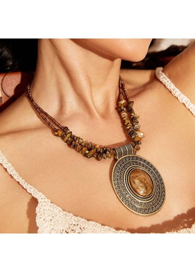 Oval Dark Camel Vintage Alloy Necklace