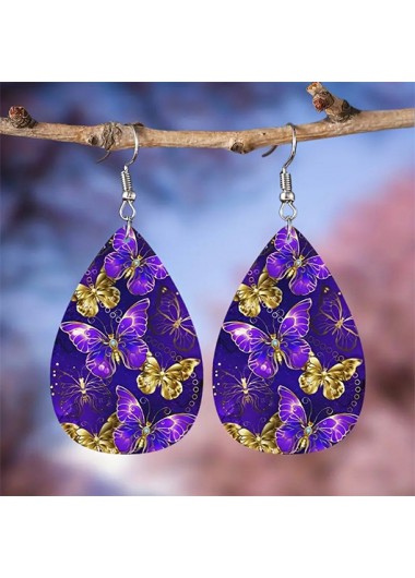 Purple Teardrop Design Faux Leather Earrings