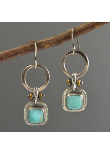 Mint Green Metal Turquoise Design Earrings