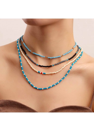 Layered Beaded Mint Green Necklaces Set