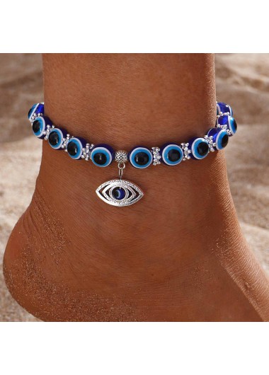 Royal Blue Geometric Alloy Beaded Anklet