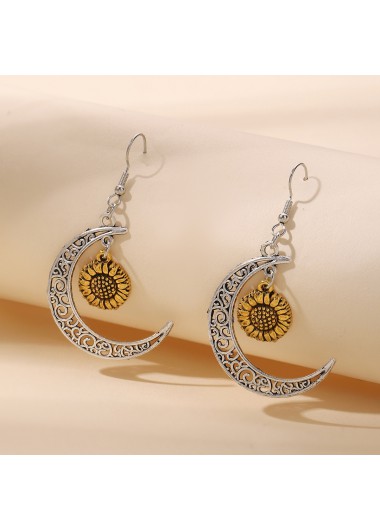Silvery White Sunflower Hollow Alloy Earrings