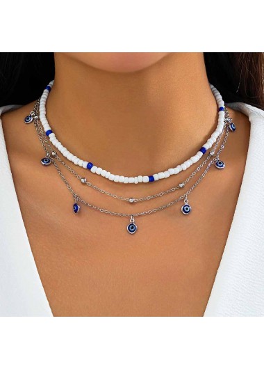 Royal Blue Layered Alloy Beaded Necklace