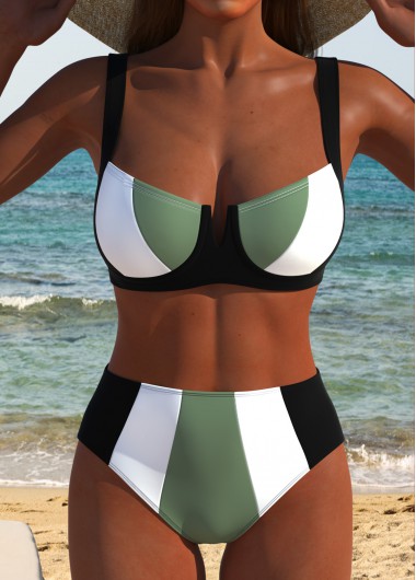 ROTITA Patchwork Sage Green Tie Bikini Set