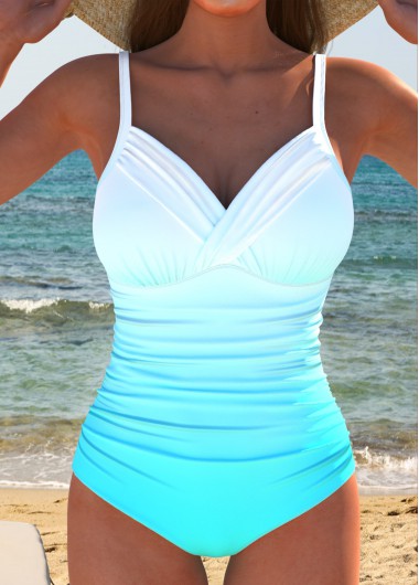 ROTITA Surplice Cyan Ombre One Piece Swimwear