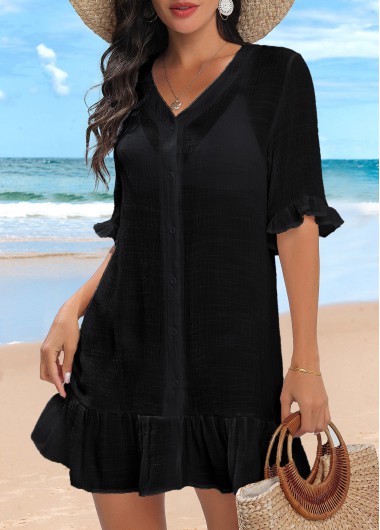 ROTITA Lightweight Button Up Black Cover Up