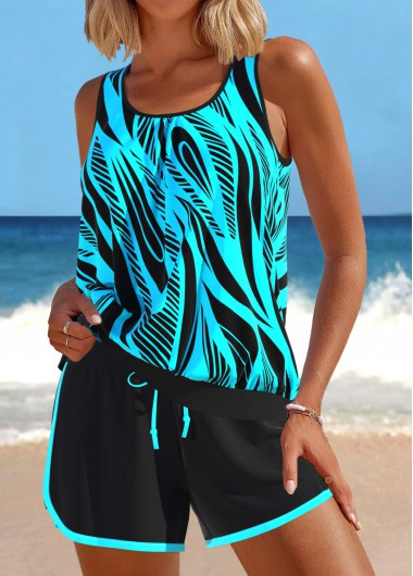 ROTITA Patchwork Mint Green Geometric Print Tankini Set