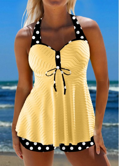 ROTITA Jacquard Light Yellow Polka Dot Tankini Set