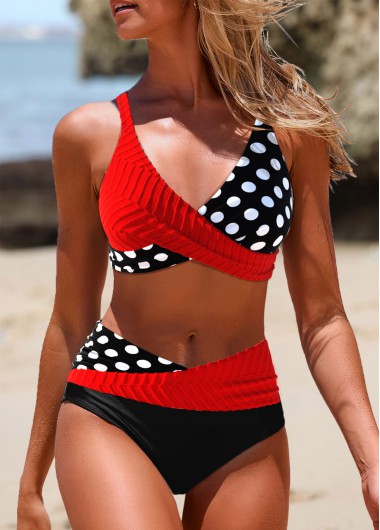 ROTITA Criss Cross Red Polka Dot Bikini Set