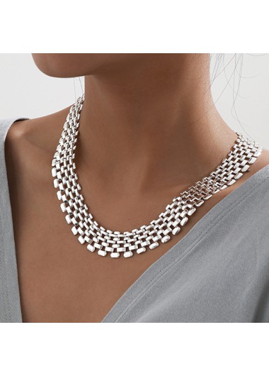 Silvery White Cutout Chain Iron Necklace