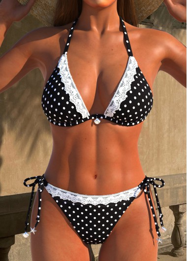 ROTITA Lace Black Polka Dot Bikini Set