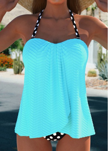ROTITA Cross Hem Cyan Polka Dot Tankini Set