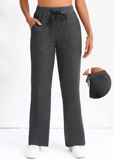 Drawstring Dark Grey Marl Elastic Waist High Waisted Pants