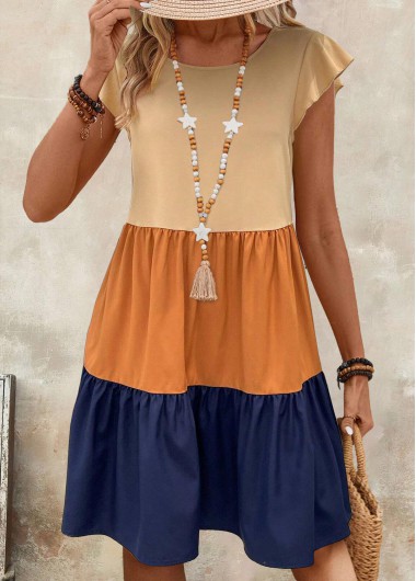 ROTITA Patchwork Multi Color A Line Round Neck Dress