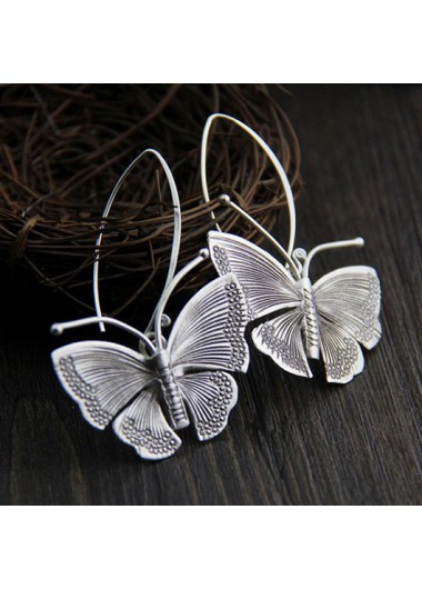 Retro Butterfly Silvery White Alloy Earrings