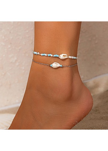 Shell Design Silvery White Polyresin Anklet Set