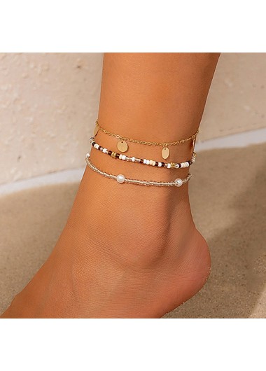 Round Pearl Gold Polyresin Anklet Set