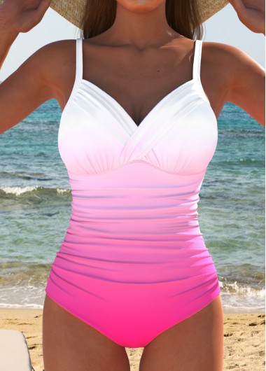 ROTITA Surplice Hot Pink Ombre One Piece Swimwear