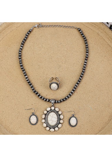 Metal Raw White Earrings Necklace and Ring