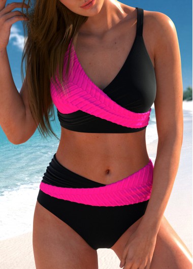ROTITA Criss Cross Hot Pink Patchwork Bikini Set