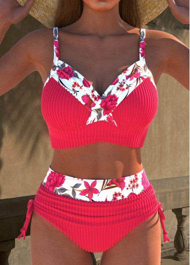 ROTITA Jacquard Hot Pink Floral Print Bikini Set