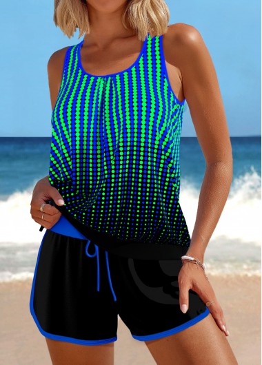 ROTITA Contrast Binding Royal Blue Ombre Tankini Set
