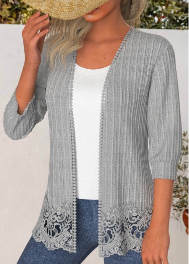 ROTITA Open Front Lace 3/4 Sleeve Light Cardigan