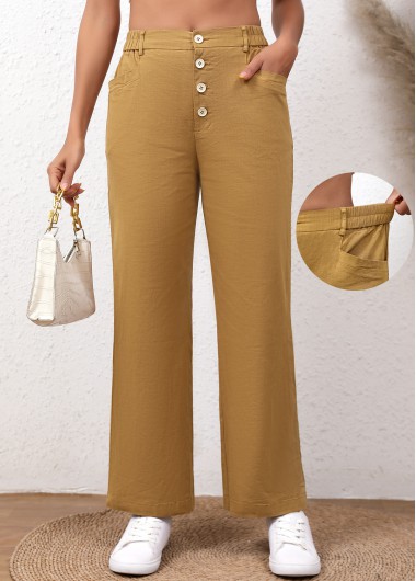 Button Dark Camel High Waisted Pants