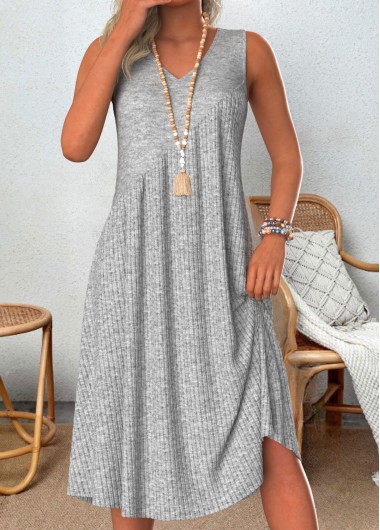 ROTITA Patchwork Light Grey Marl A Line V Neck Dress