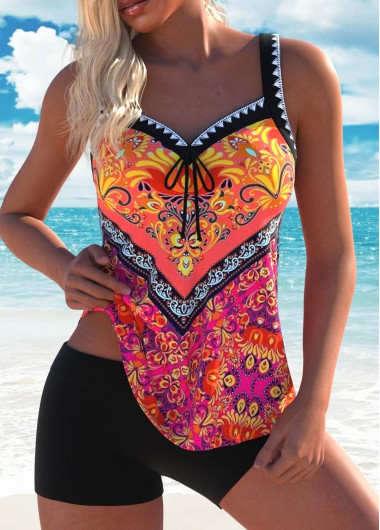 ROTITA Bowknot Multi Color Tribal Print Tankini Top