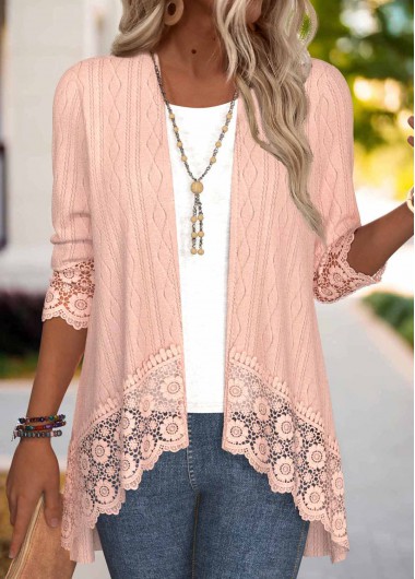ROTITA Embroidery Dusty Pink 3/4 Sleeve Light Coat