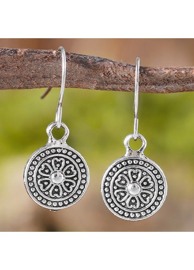 Round Retro Silvery White Alloy Earrings