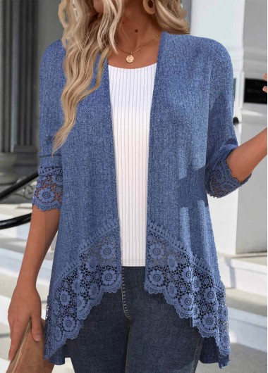 ROTITA Patchwork Denim Blue 3/4 Sleeve Light Cardigan