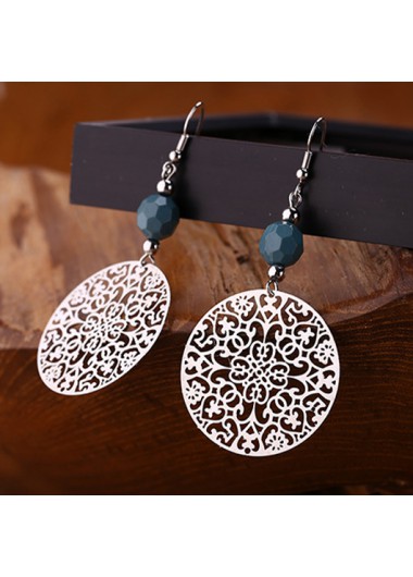 Round Hollow Tribal Silver Alloy Earrings