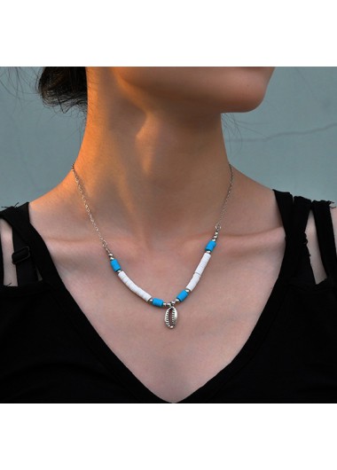 Shell Beaded Detail Neon Blue Necklace