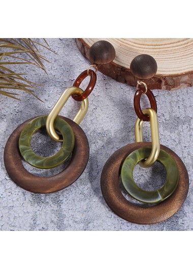 Round Design Dark Coffee Wood Earrings