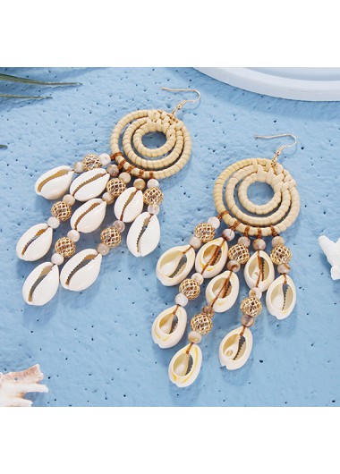 Shell Tassel Beaded Light Camel Earrings