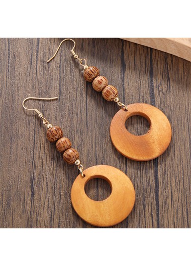 Round Cutout Neon Orange Wood Earrings