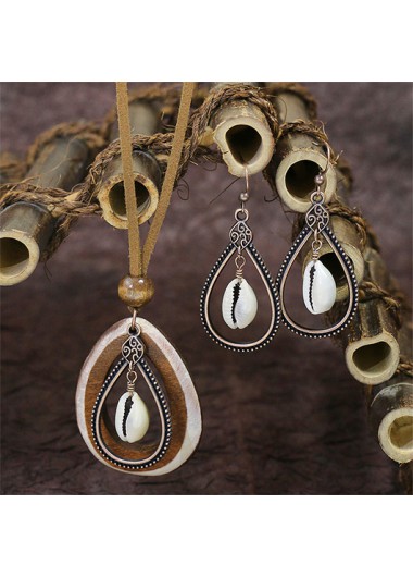Shell Dark Camel Alloy Earrings and Necklace