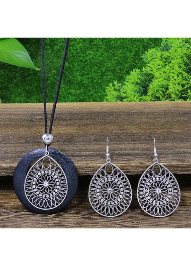 Round Hollow Rhinestone Silver Alloy Earrings