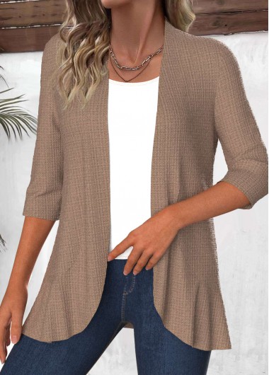 ROTITA Ruffle Patchwork 3/4 Sleeve Light Cardigan