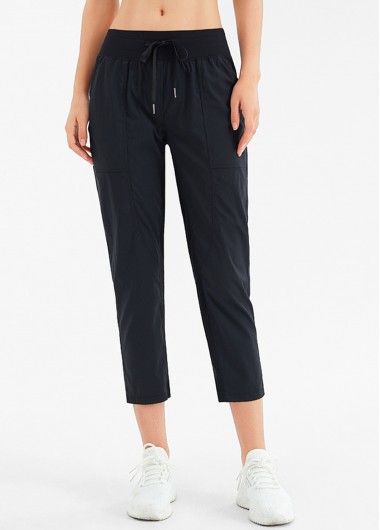 Regular Elastic Waist Mid Waisted Black Pants