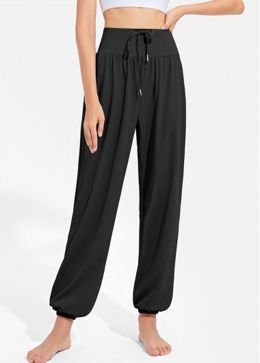 Drawstring Black Jogger Elastic Waist High Waisted Pants