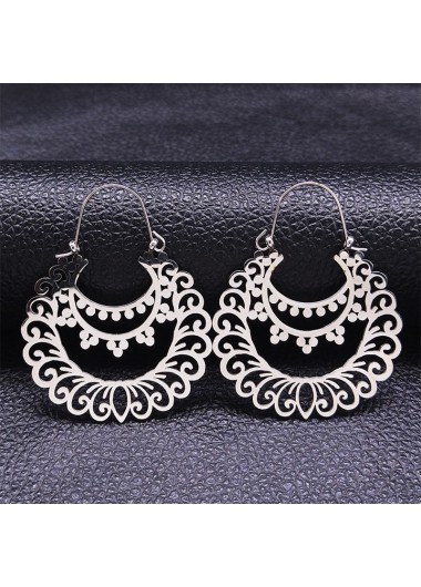 Silver Hollow Bohemian Stainless Steel Earrings