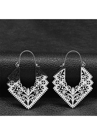 Silver Geometric Stainless Steel Hollow Earrings