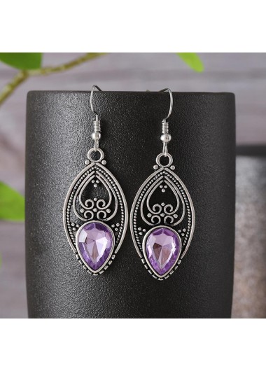Purple Alloy Hollow Design Crystal Earrings