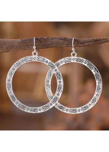 Round Design Silver Rune Alloy Earrings
