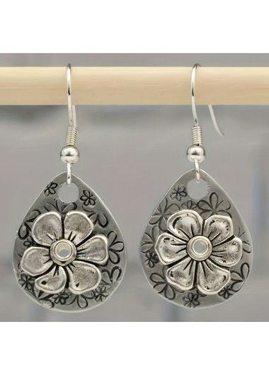 Silver Floral Retro Waterdrop Alloy Earrings