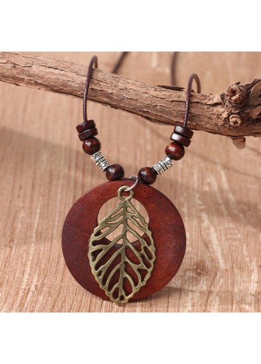 Leaf Dark Coffee Alloy Beaded Necklace